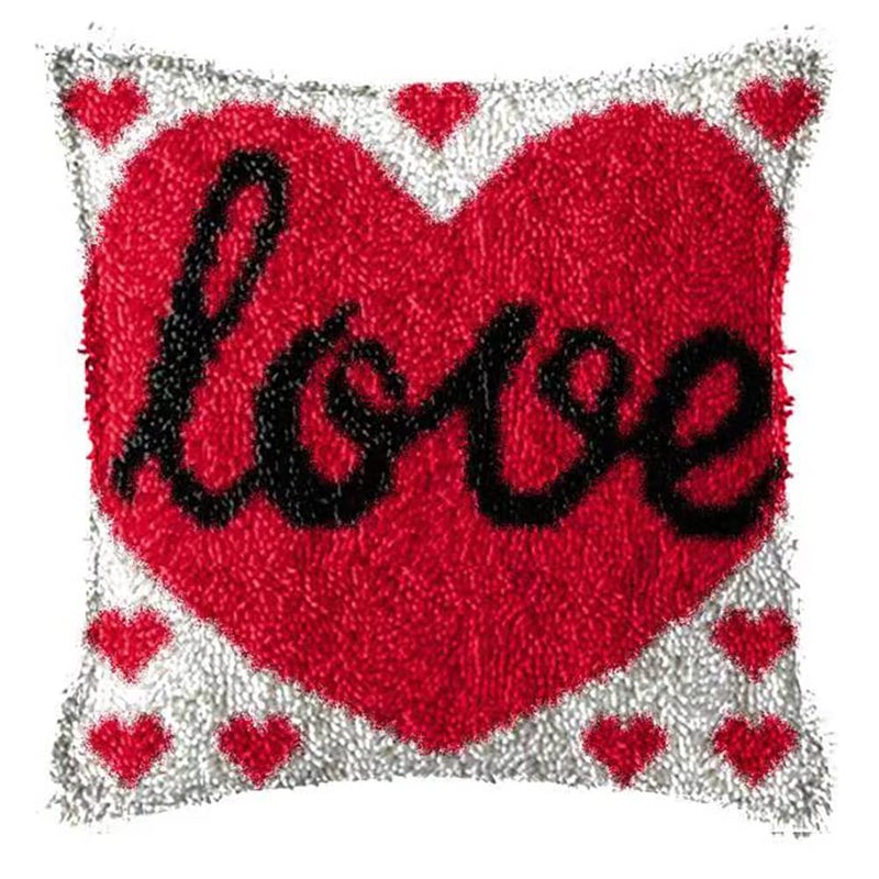 GemJelry Latch Hook Kits for Adults Kids DIY Love Pillow Cover Beginner Cross Stitch Kits with Preprinted Canvas Crochet Yarn Kits Creative Hand Craft Home Decoration 17'' X 17'' - Image 1